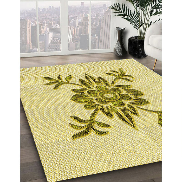 Patterned Sun Yellow Rug in Family Room, pat924yw