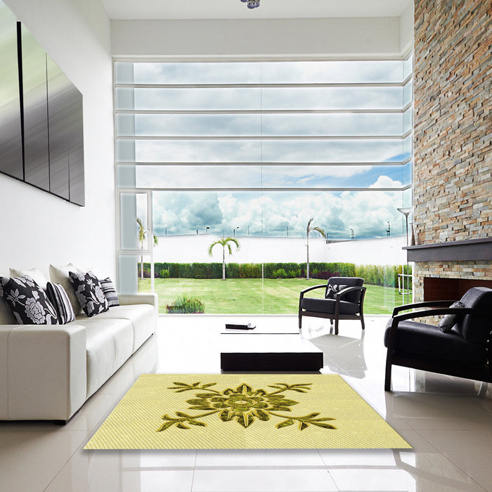 Square Patterned Sun Yellow Rug in a Living Room, pat924yw
