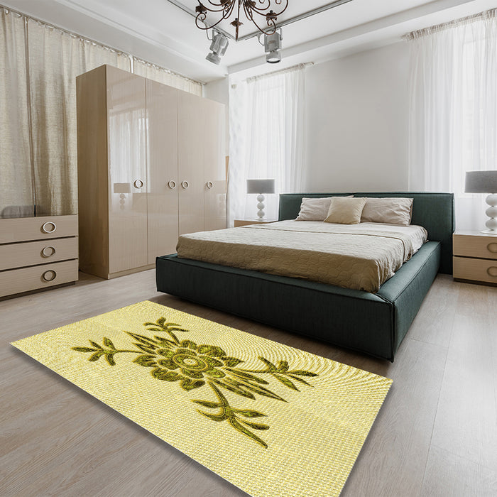 Patterned Sun Yellow Rug in a Bedroom, pat924yw