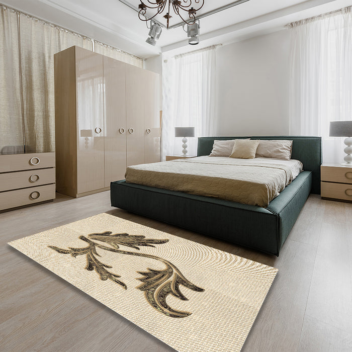 Patterned Wheat Beige Rug in a Bedroom, pat925brn