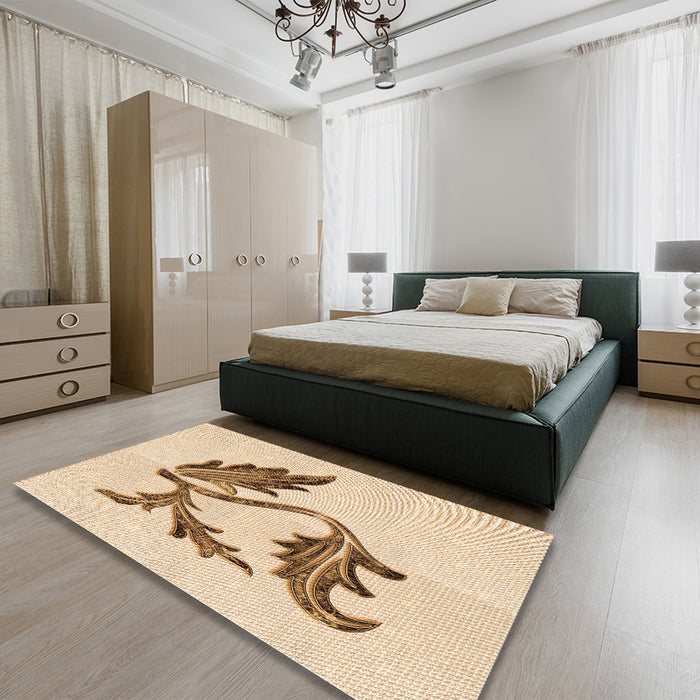 Patterned Bronze Brown Rug in a Bedroom, pat925org
