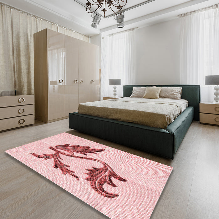 Patterned Light Rose Pink Rug in a Bedroom, pat925rd