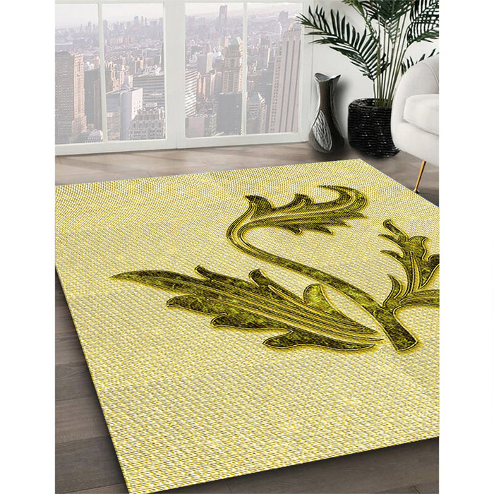 Machine Washable Transitional Sun Yellow Rug in a Family Room, wshpat925yw