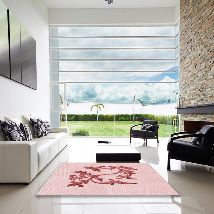 Square Patterned Light Rose Pink Rug in a Living Room, pat926rd