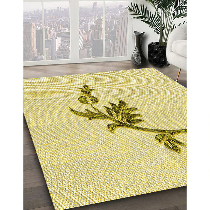 Machine Washable Transitional Sun Yellow Rug in a Family Room, wshpat927yw