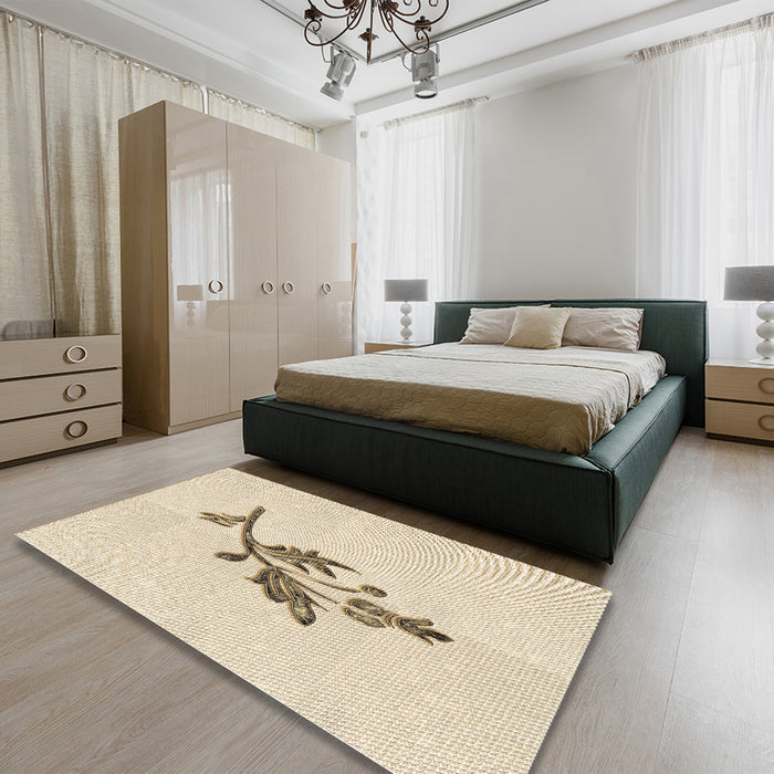 Patterned Moccasin Beige Rug in a Bedroom, pat928brn
