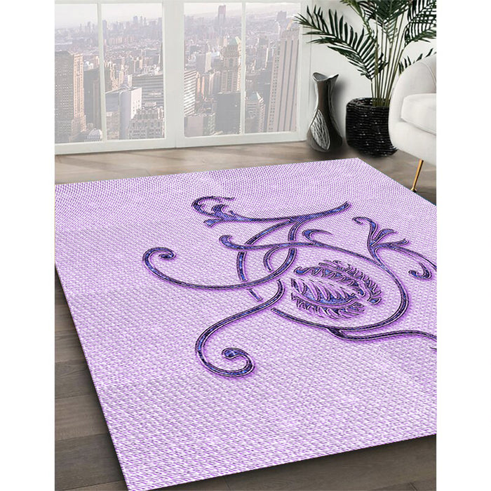 Patterned Purple Rug in Family Room, pat929pur
