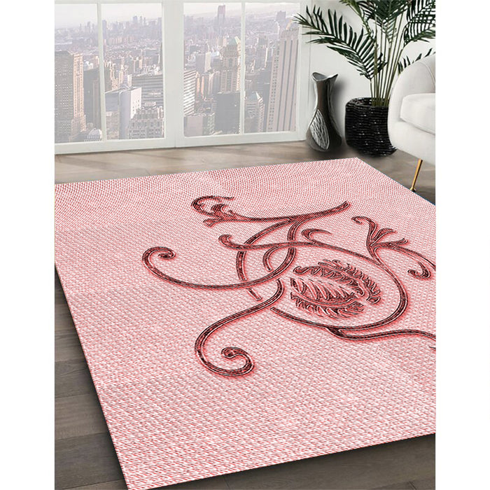 Patterned Pastel Red Pink Rug in Family Room, pat929rd