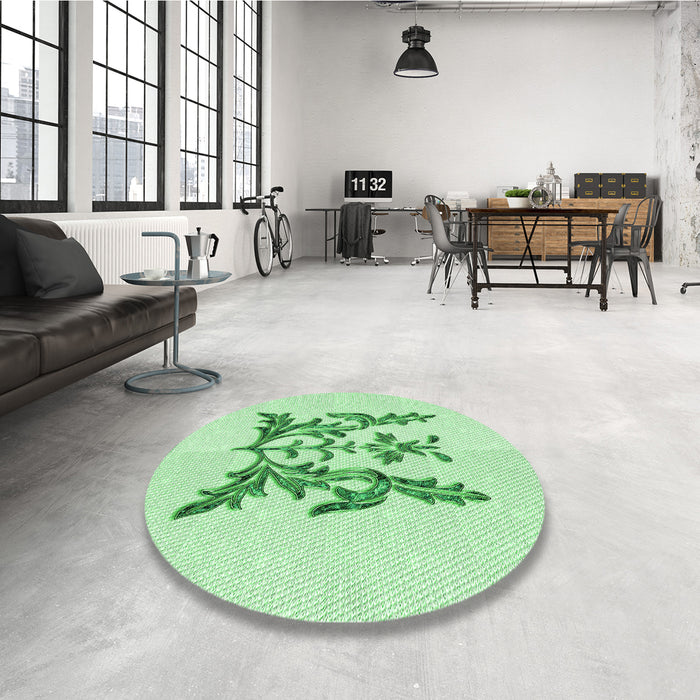 Round Patterned Mint Green Rug in a Office, pat930grn