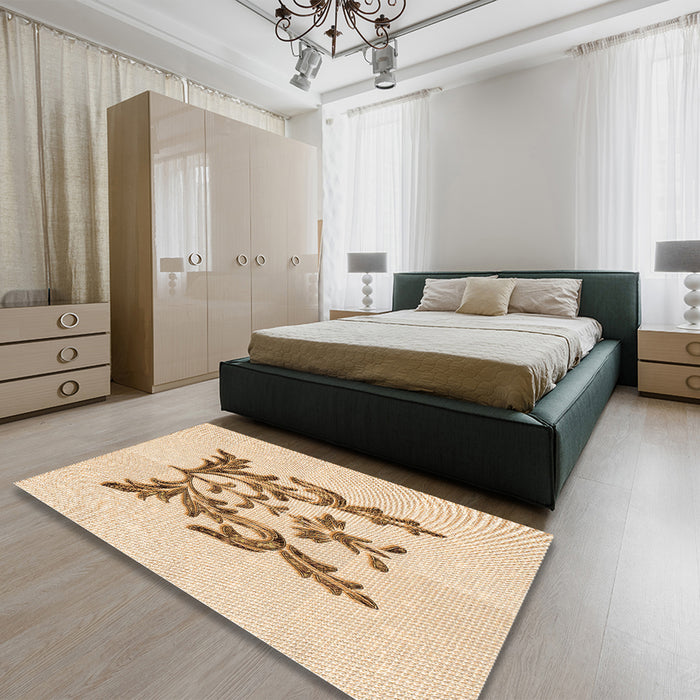 Patterned Bronze Brown Rug in a Bedroom, pat930org