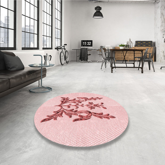 Round Patterned Light Rose Pink Rug in a Office, pat930rd