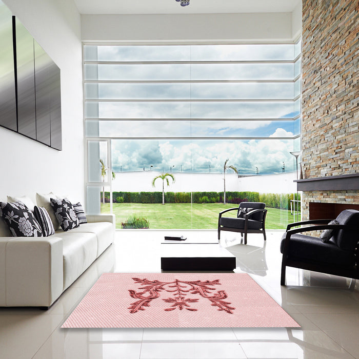 Square Patterned Light Rose Pink Rug in a Living Room, pat930rd