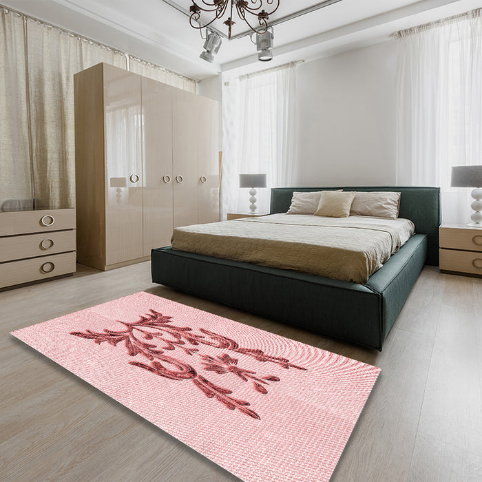 Patterned Light Rose Pink Rug in a Bedroom, pat930rd