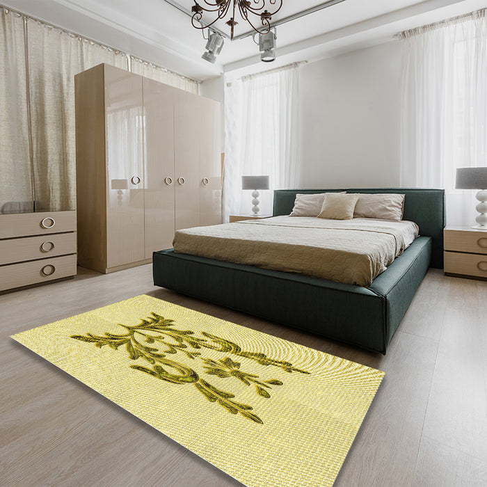 Patterned Sun Yellow Rug in a Bedroom, pat930yw