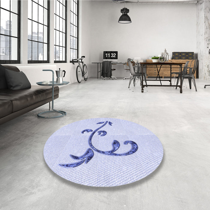 Round Patterned Lavender Blue Rug in a Office, pat931blu