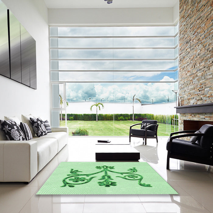 Square Patterned Mint Green Rug in a Living Room, pat932grn