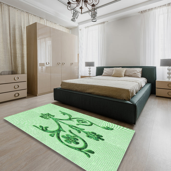 Patterned Mint Green Rug in a Bedroom, pat932grn