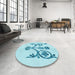 Round Patterned Electric Blue Rug in a Office, pat932lblu