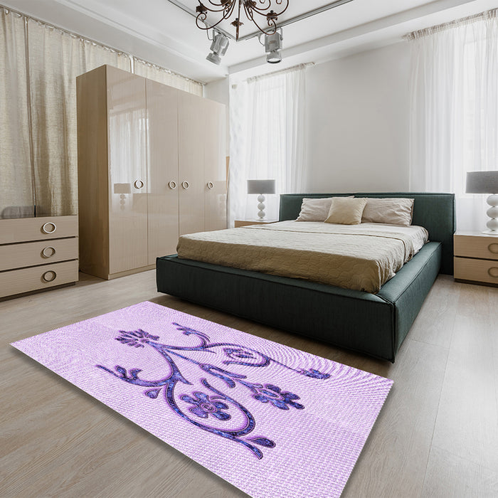 Patterned Purple Rug in a Bedroom, pat932pur