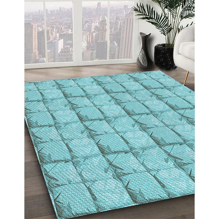 Patterned Macaw Blue Green Rug in Family Room, pat933lblu