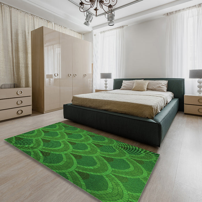 Patterned Deep Emerald Green Rug in a Bedroom, pat934grn