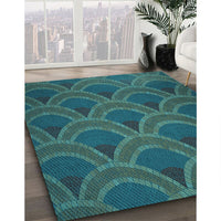 Patterned Medium Teal Green Rug, pat934lblu