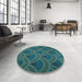 Round Patterned Medium Teal Green Rug in a Office, pat934lblu