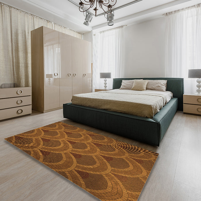 Patterned Red Brown Rug in a Bedroom, pat934org