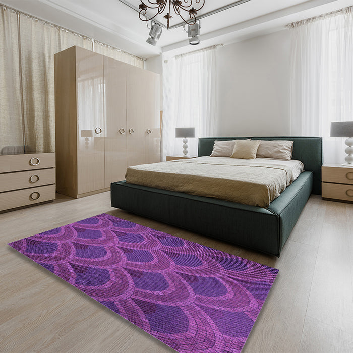 Patterned Dark Magenta Purple Rug in a Bedroom, pat934pur