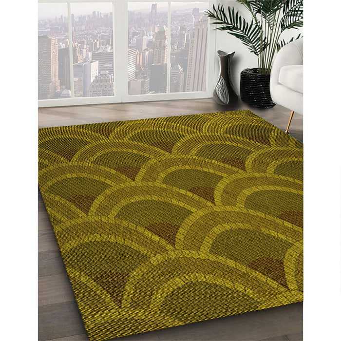 Patterned Dark Golden Brown Rug in Family Room, pat934yw