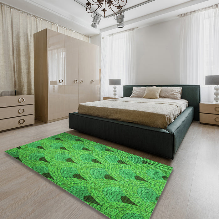Round Machine Washable Transitional Neon Green Rug in a Office, wshpat935grn