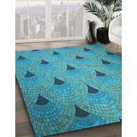 Patterned Dark Cyan Green Rug, pat935lblu