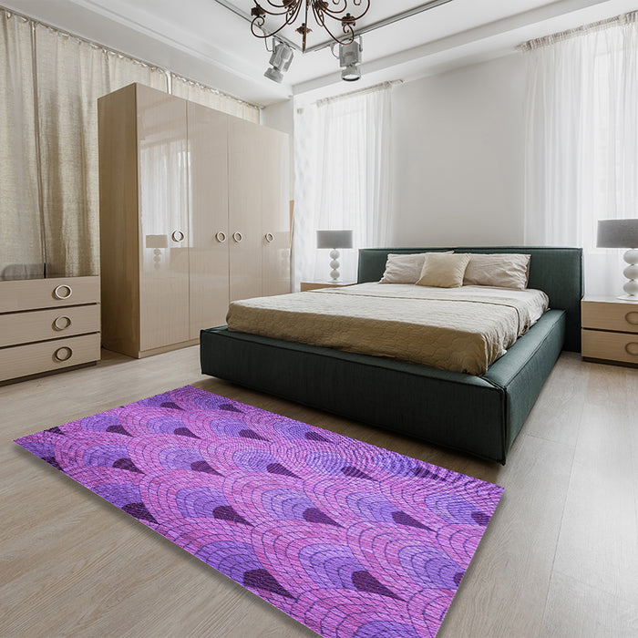 Patterned Purple Rug in a Bedroom, pat935pur