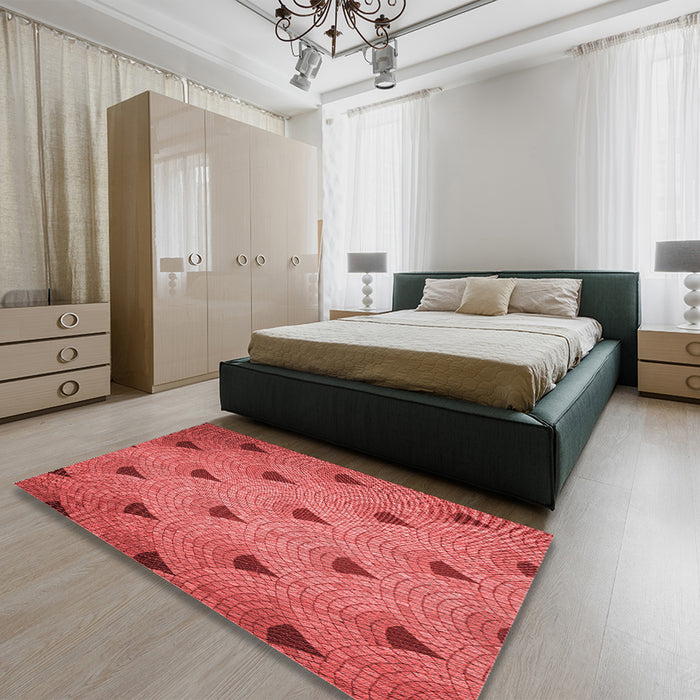 Round Machine Washable Transitional Red Rug in a Office, wshpat935rd