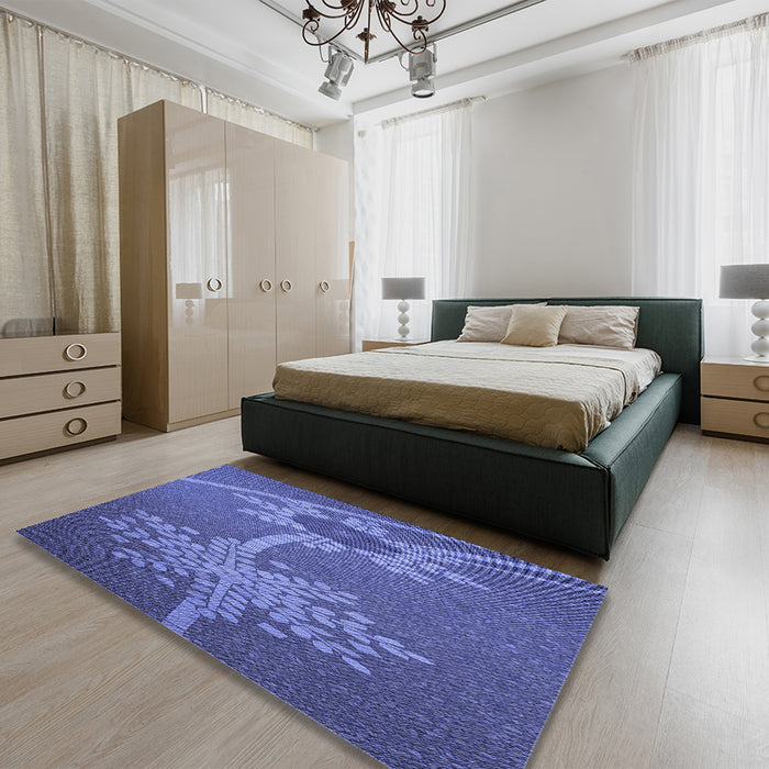 Patterned Light Slate Blue Rug in a Bedroom, pat936blu
