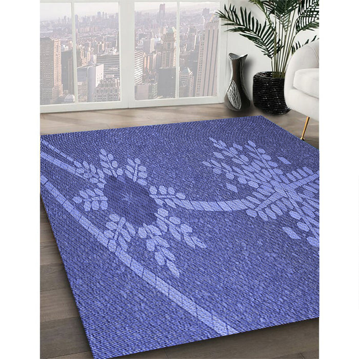 Patterned Light Slate Blue Rug in Family Room, pat936blu