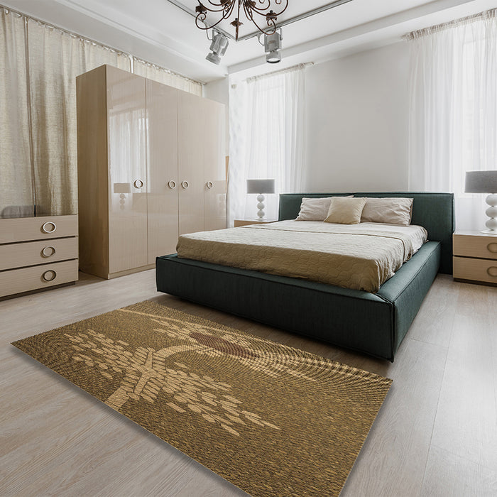 Patterned Dark Bronze Brown Rug in a Bedroom, pat936brn
