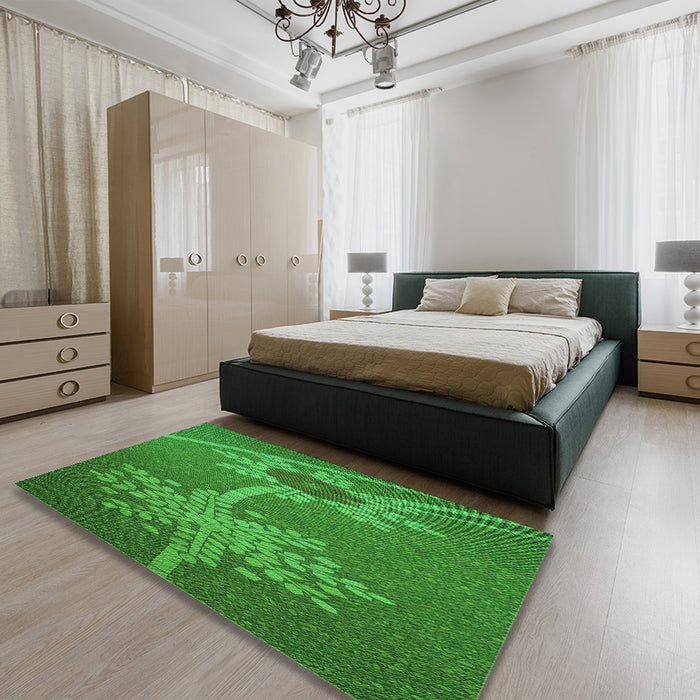 Patterned Green Rug in a Bedroom, pat936grn