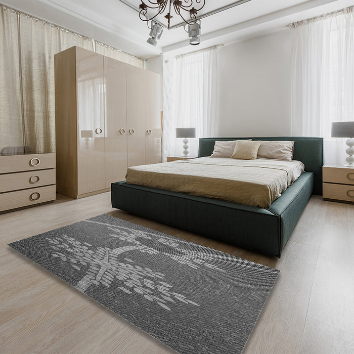 Patterned Gray Rug in a Bedroom, pat936gry