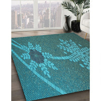 Patterned Dark Turquoise Green Rug, pat936lblu