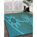 Patterned Dark Turquoise Green Rug in Family Room, pat936lblu