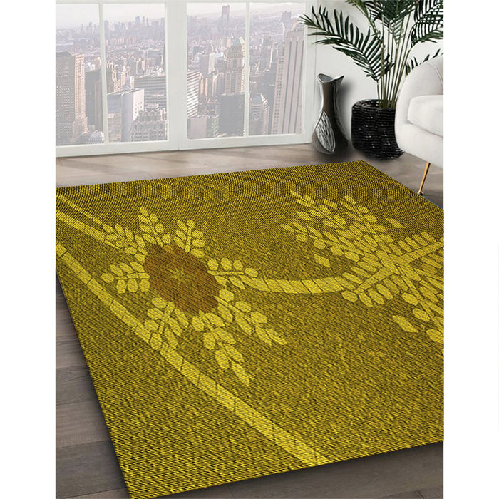 Patterned Dark Bronze Brown Rug in Family Room, pat936yw