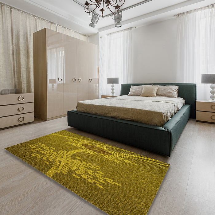 Patterned Dark Bronze Brown Rug in a Bedroom, pat936yw