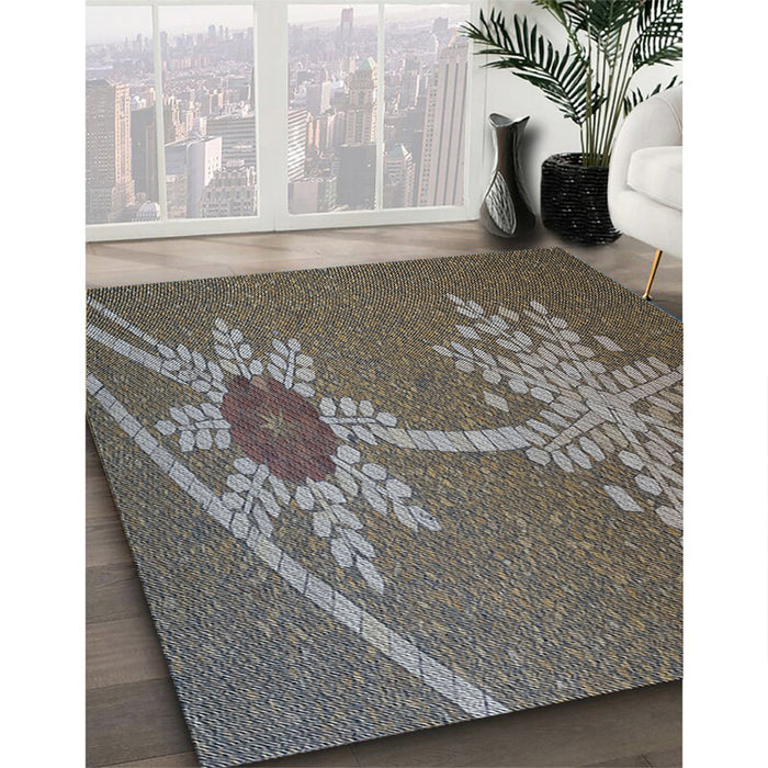Patterned Mocha Brown Novelty Rug in Family Room, pat936