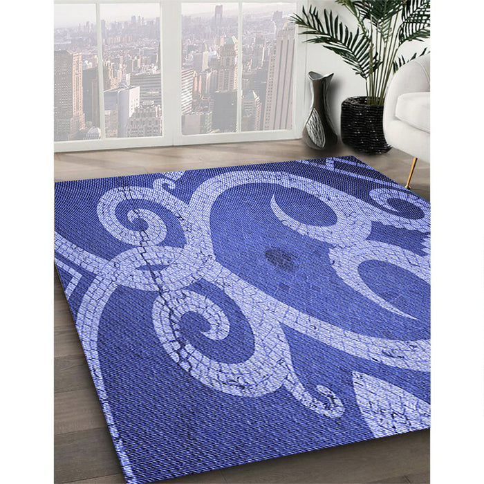 Patterned Sky Blue Rug in Family Room, pat937blu