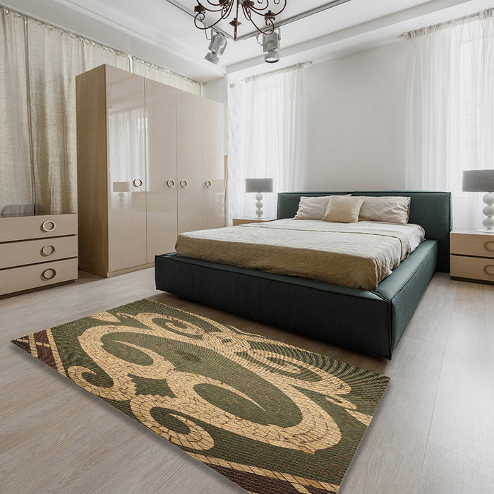 Patterned Metallic Gold Rug in a Bedroom, pat937brn