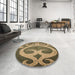 Round Patterned Metallic Gold Rug in a Office, pat937brn