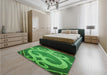 Patterned Green Rug in a Bedroom, pat937grn