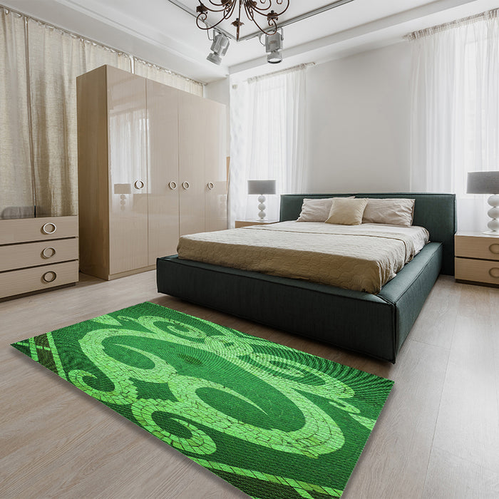 Patterned Green Rug in a Bedroom, pat937grn