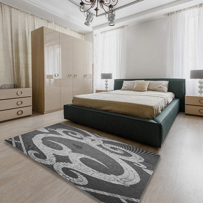 Patterned Dark Gray Rug in a Bedroom, pat937gry